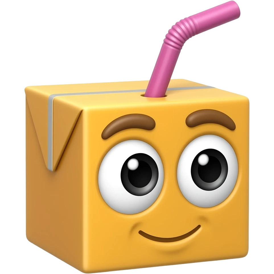 Juice box with only wide eyes looking to the side with a hot pink straw emoji