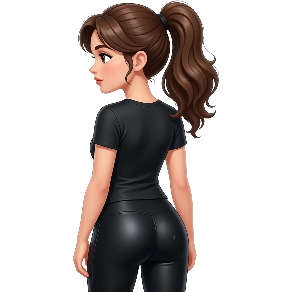 brown hair, more biggest ass ever huge ass wearing tight leggings black and black t shirt tight. girl, hair tied in ponytail glossy and sexy hair with night curls hanging just pure workout fitted hair wet and really tight in ponytail emoji