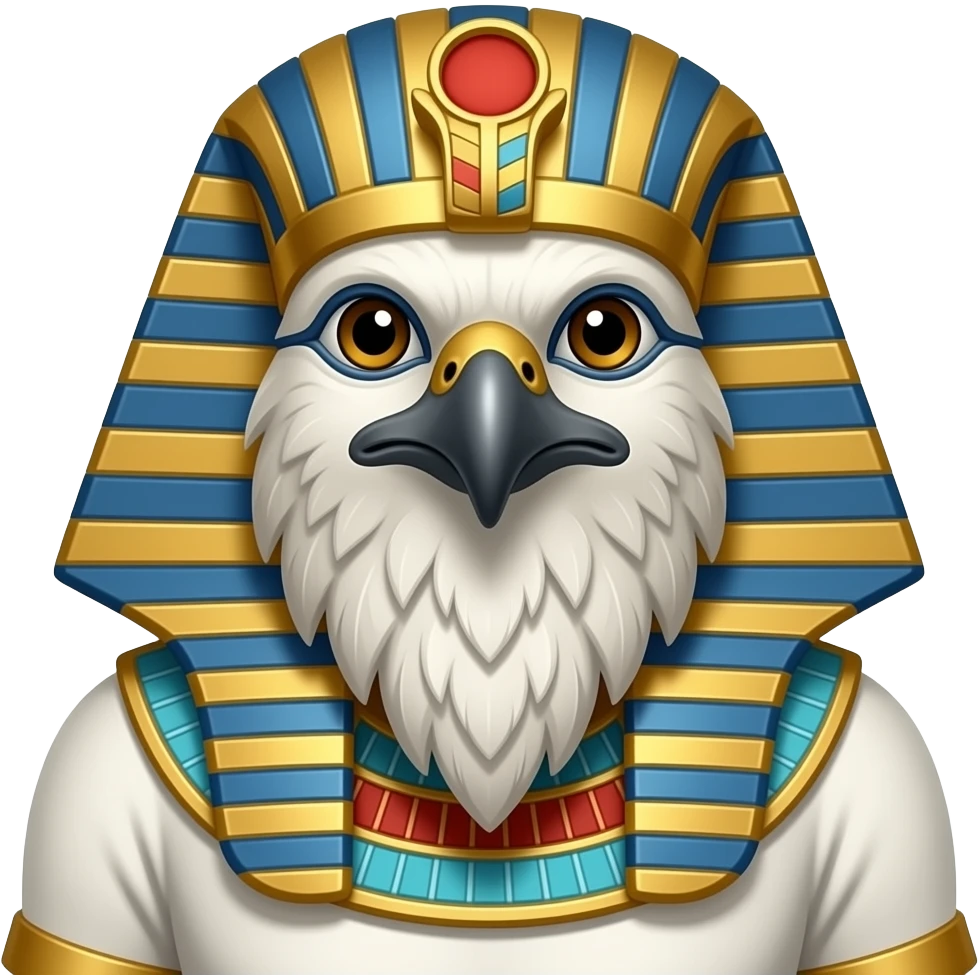 egyptian god horus with falcon head and falcon face, feature feathers as his hair emoji