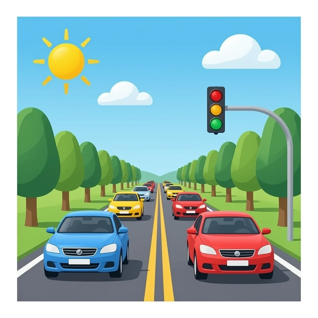 大马路上有车，有红绿灯 emoji