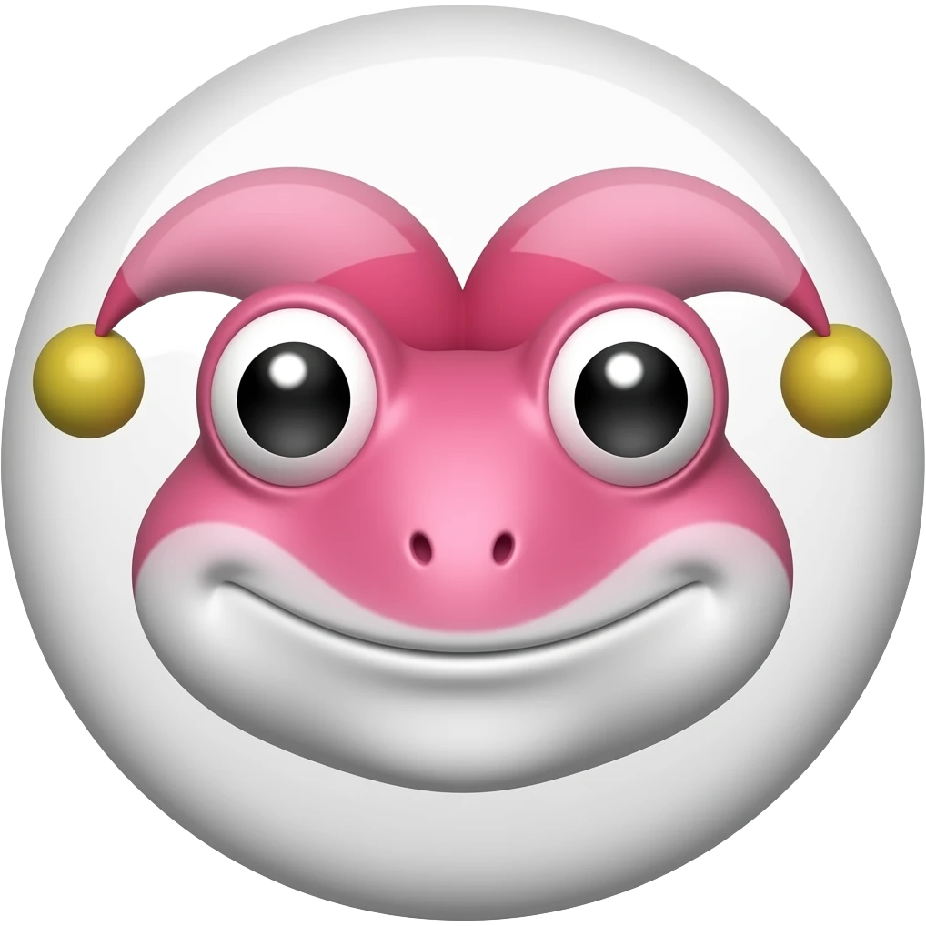 court jester frog medieval, single poker card joker clearly visible, pink, face only, round badge, court emoji
