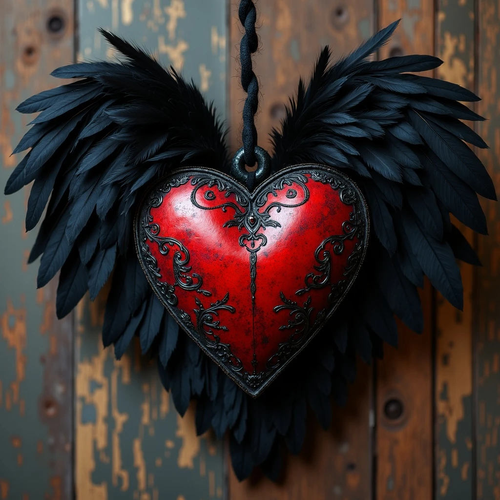 gothic heart with black feathers emoji