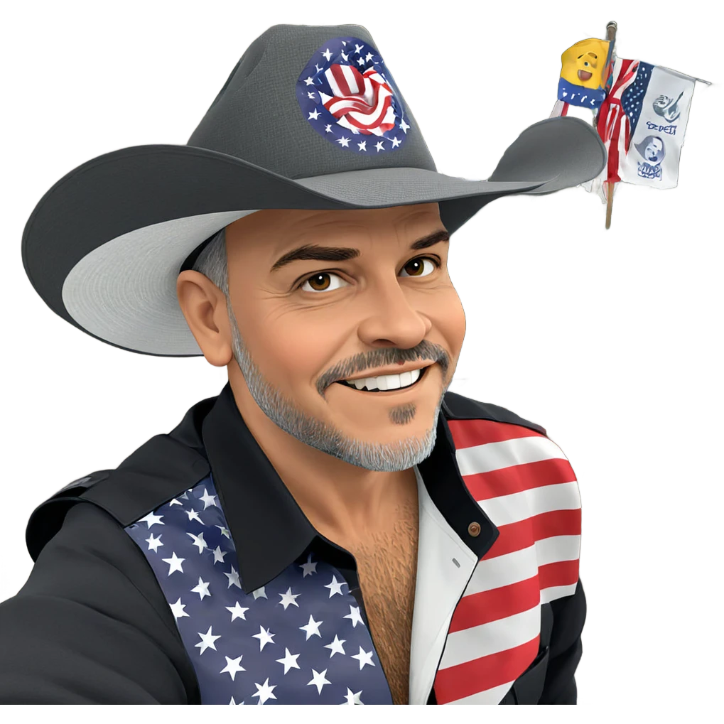 bearded boy in front of flag emoji