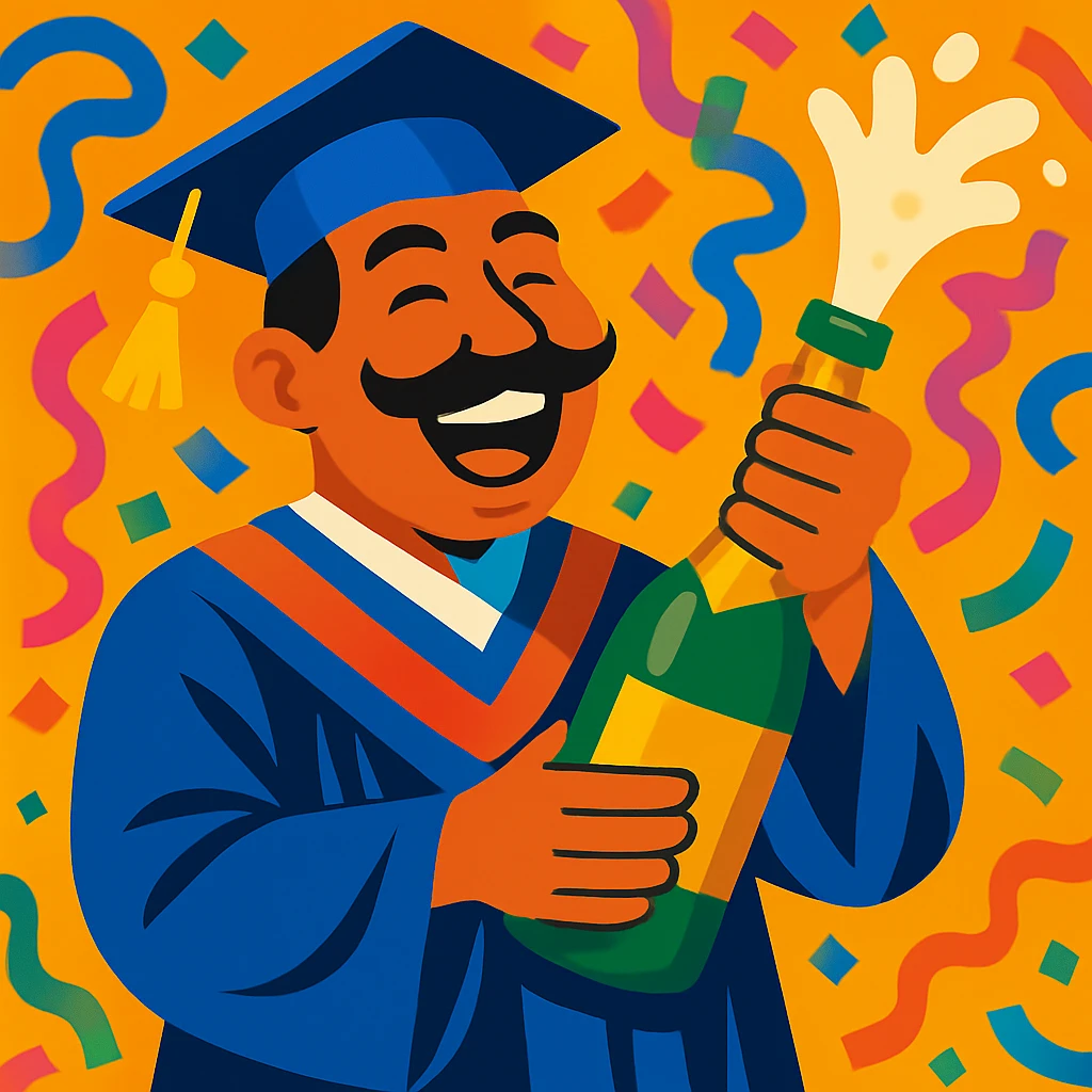 Make the confetti much bigger and more prominent, keeping the festive graduation scene and vibrant style. emoji