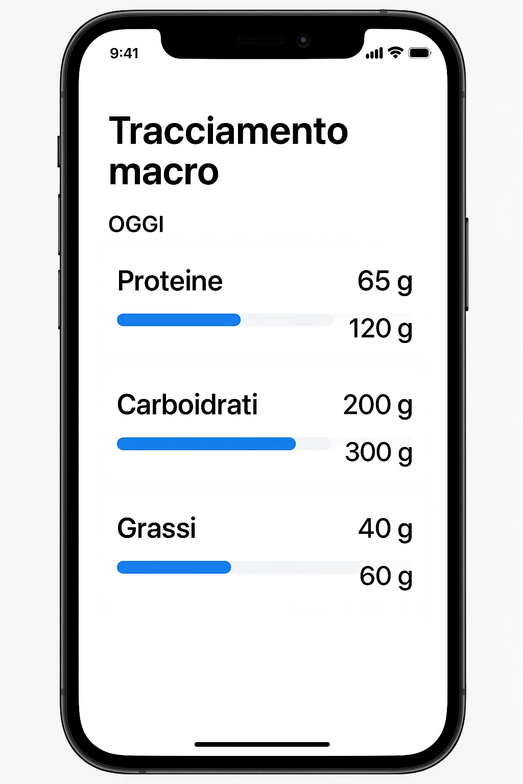 Tracking di macros alimentari su iphone in italiano emoji