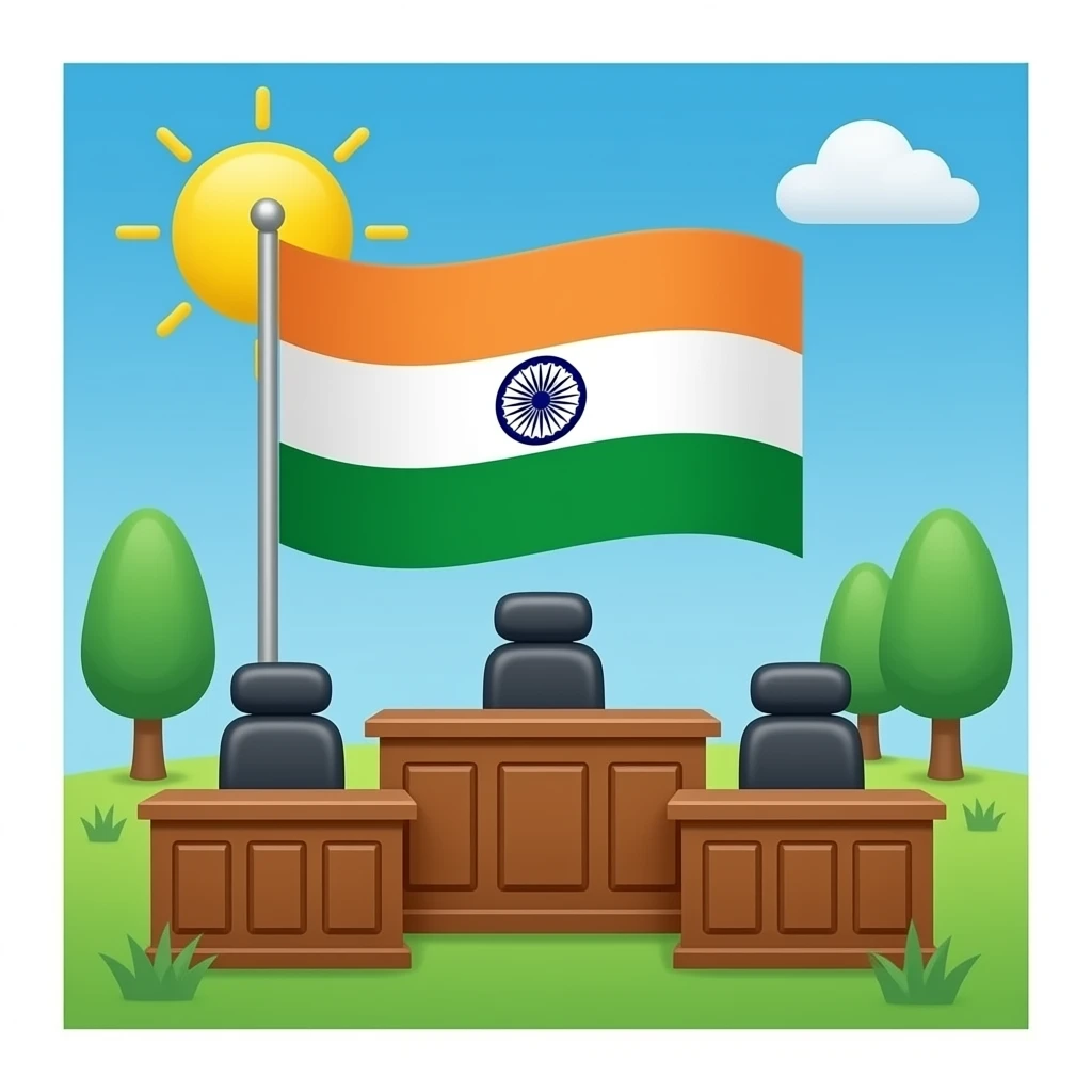 a court room with indian flag behind emoji