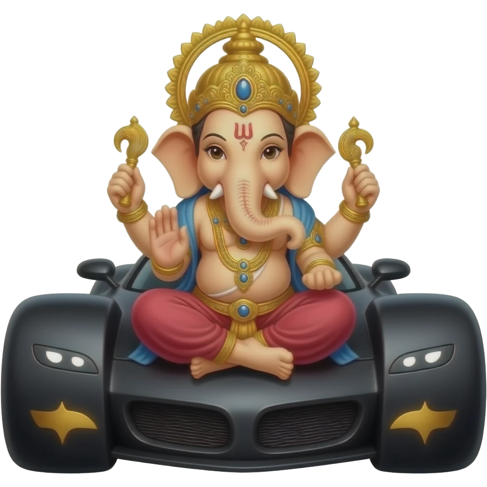 Ganesha god sitting in the batmobile emoji