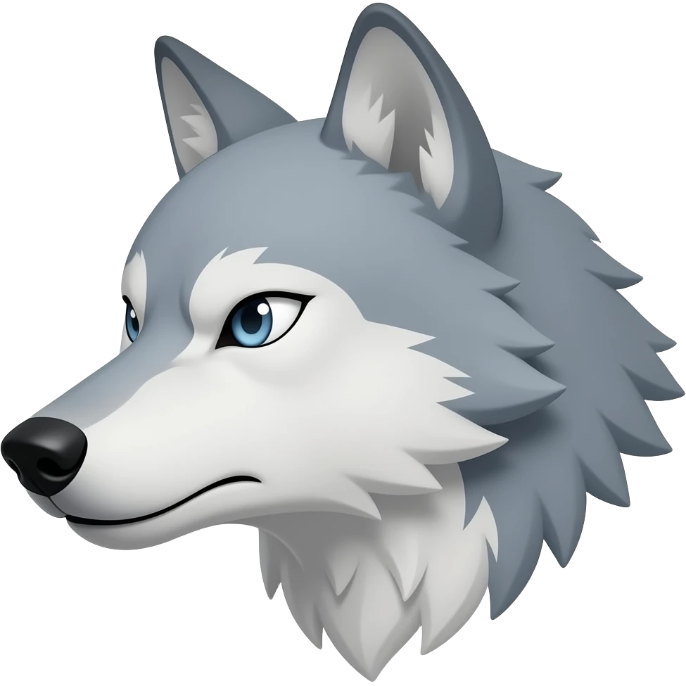 angry face light gray wolf head little bit anime eyes realistic Turn sideways light blue gray eyes emoji