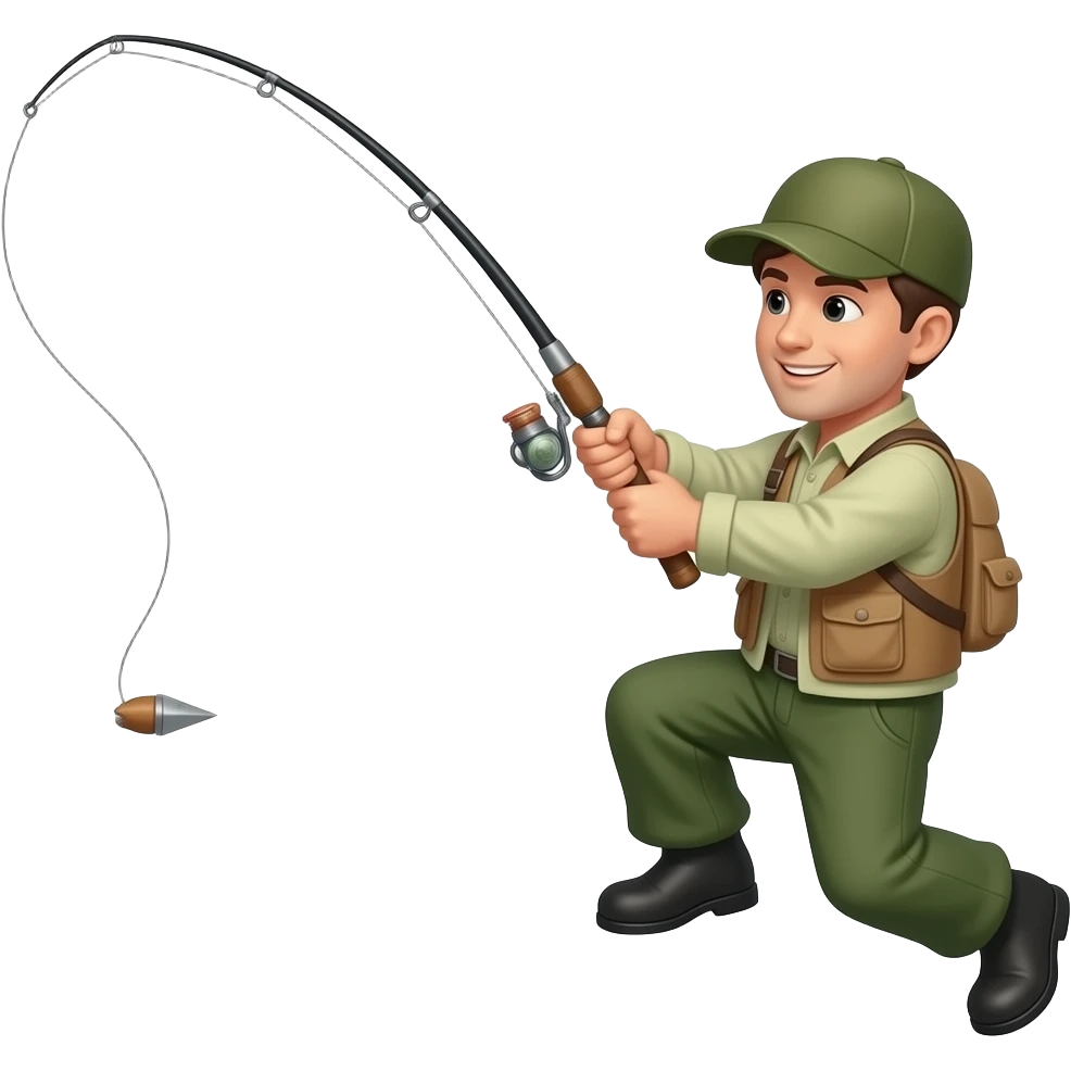 a black fishermen throwing his fishing pole in the air like a spear emoji