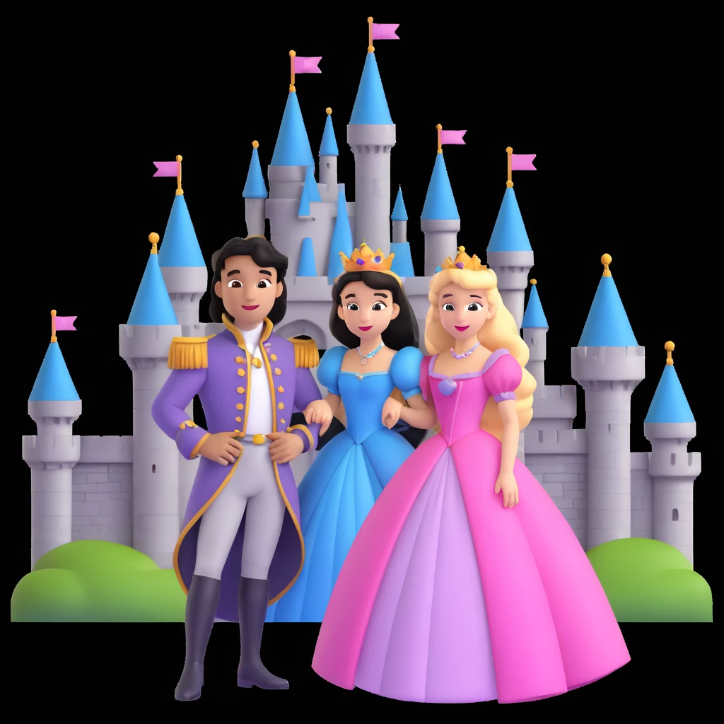 prince and princess Disney dress close up photo in castle background emoji