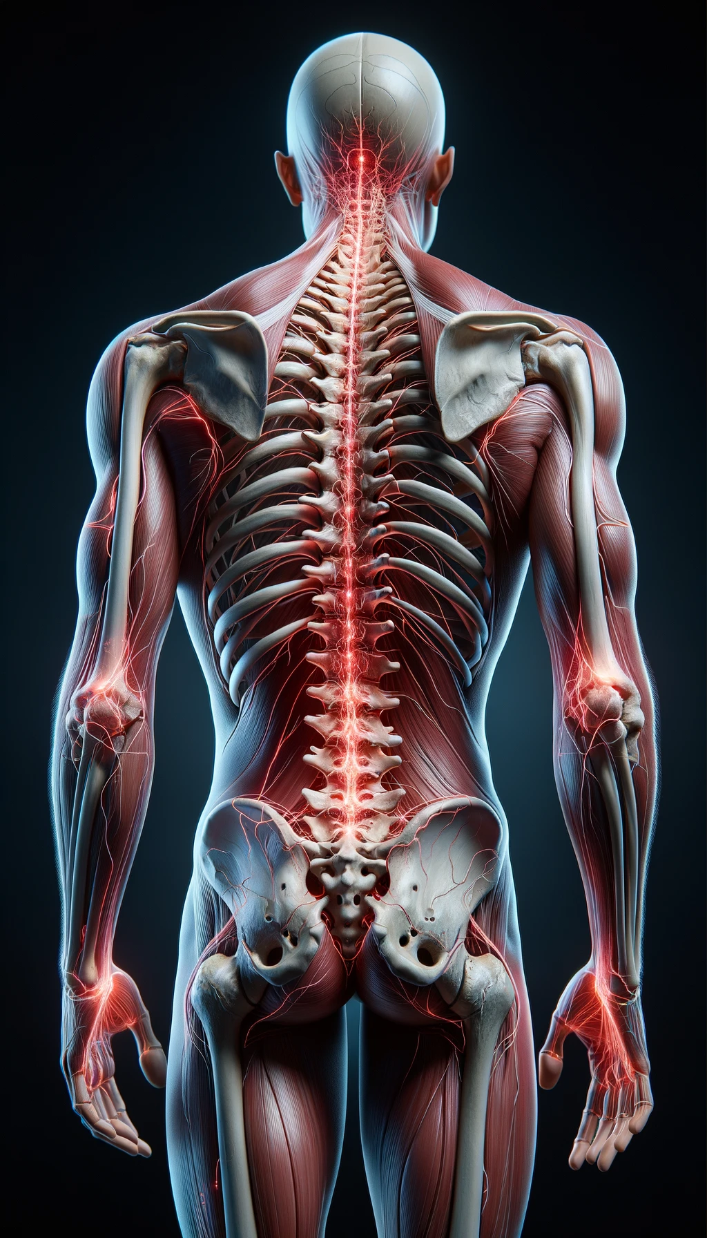 corpo umano anatomico di spalle con spina dorsale storta, dolore alla schiena e spina dorsale anatomica realistica, iperrealistico 4k emoji