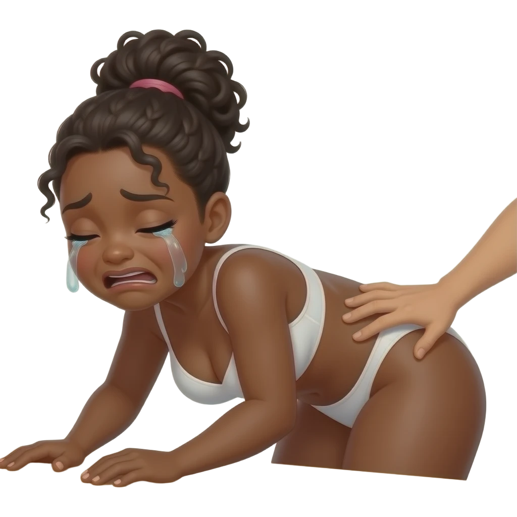 black hand of an African. Black slapping hard buttocks of black woman crying in white underwear with her chest against a table emoji