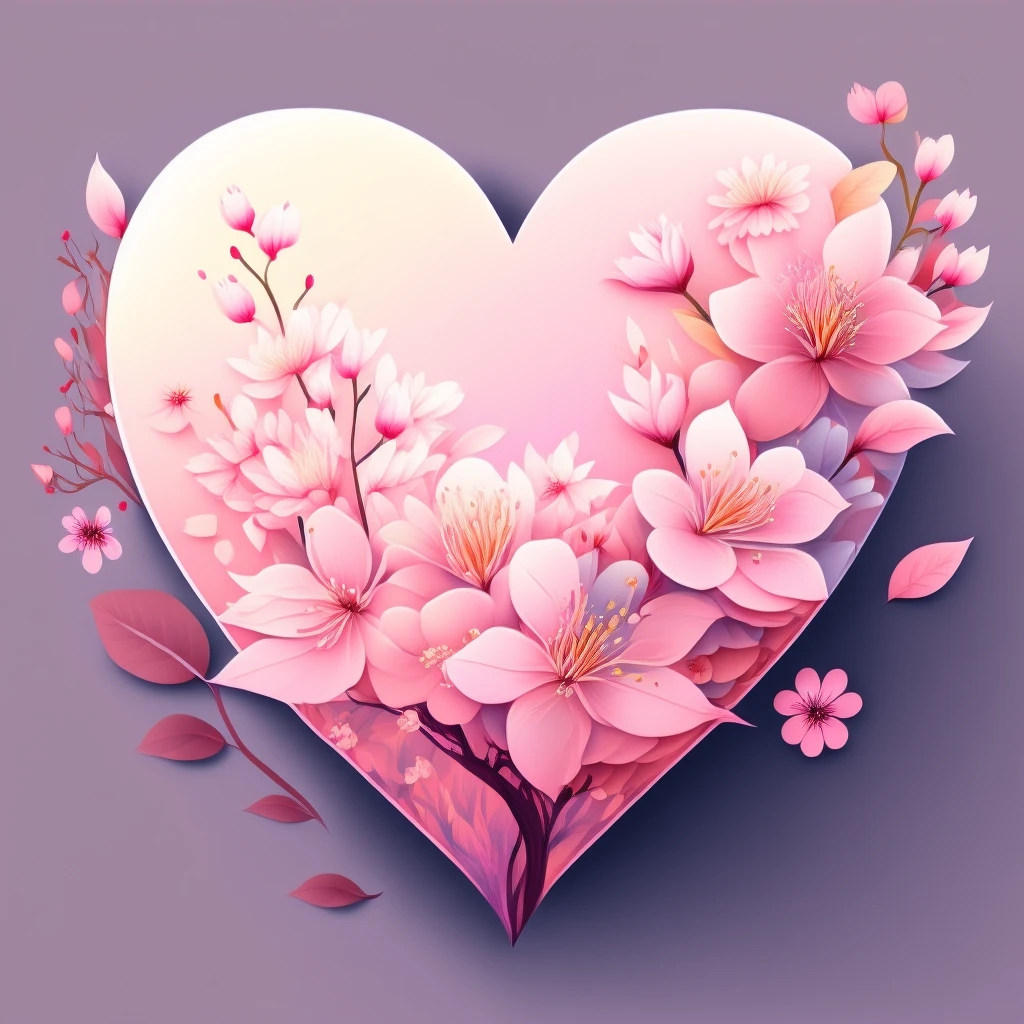 heart with sakura blossoms and pastel gradient, no background emoji