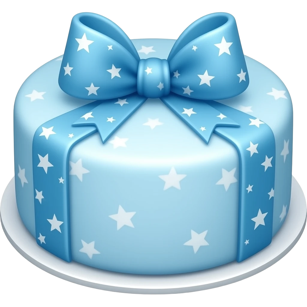 Light blue starry light blue ribboned cake emoji