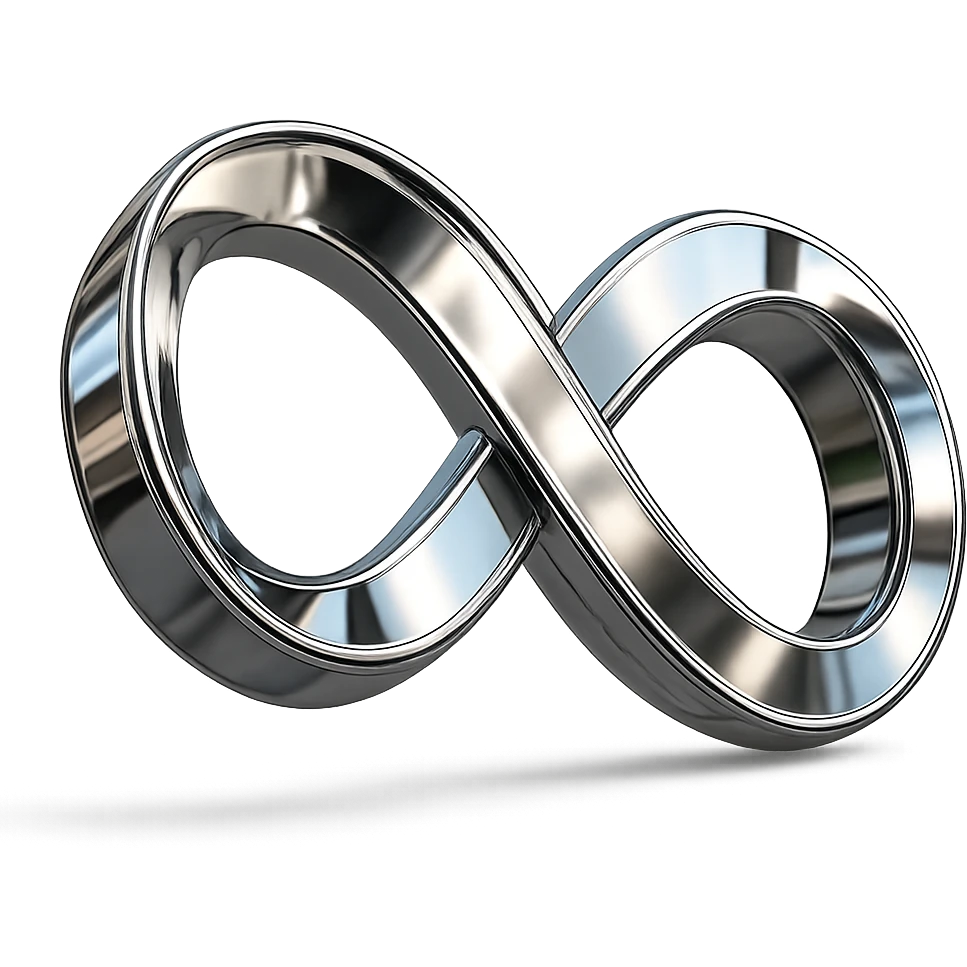 Transform the Mobius strip into an infinity symbol, maintaining the 3D metallic chrome style with realistic lighting and reflections. emoji