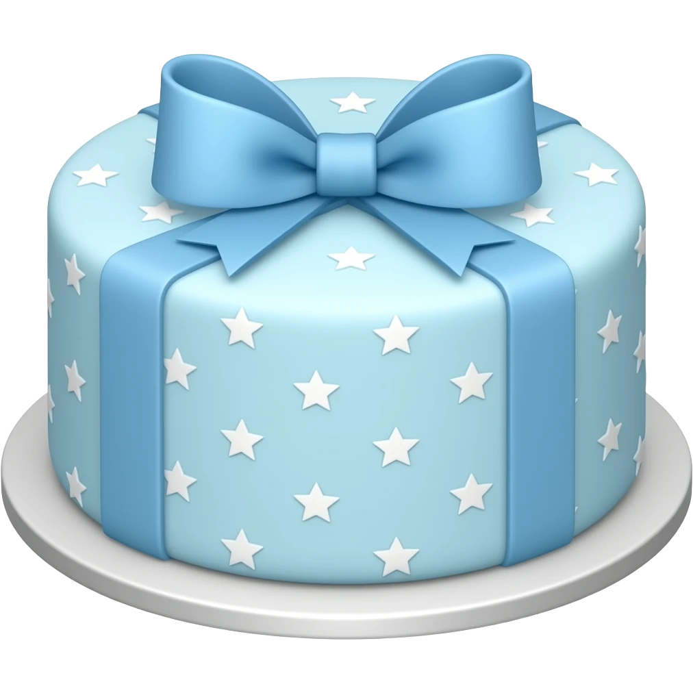 Light blue starry light blue ribboned cake emoji