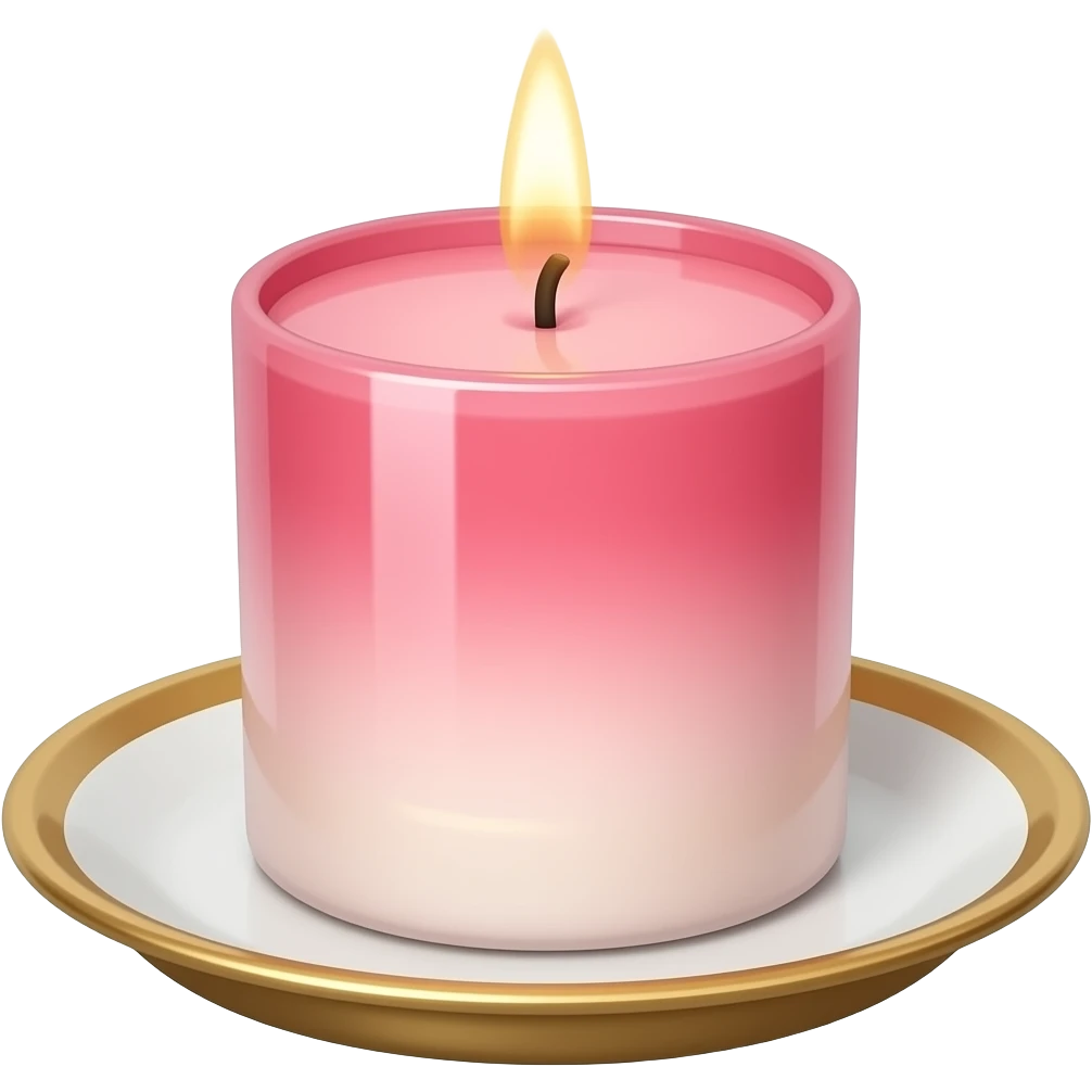 Celestial glossy soft smooth Thin tall neat petite cute slim dainty narrow Pastel Reddish-pinkish-gradient vintage candle on a tiny narrow gold and white plate emoji