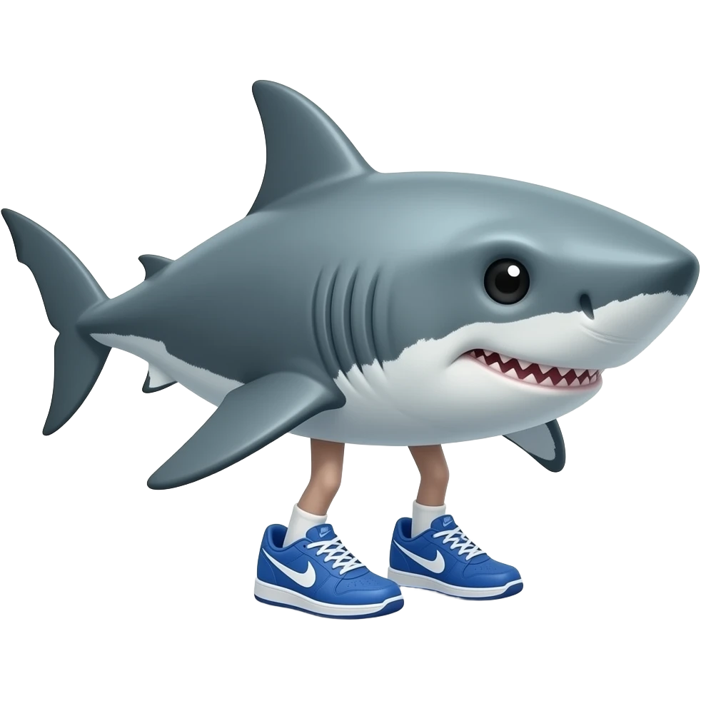 A shark with three legs wearing blue nike shoes emoji