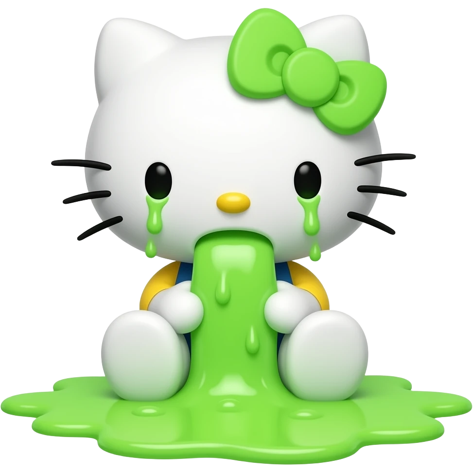 hello kitty is wide vomiting neon green emoji
