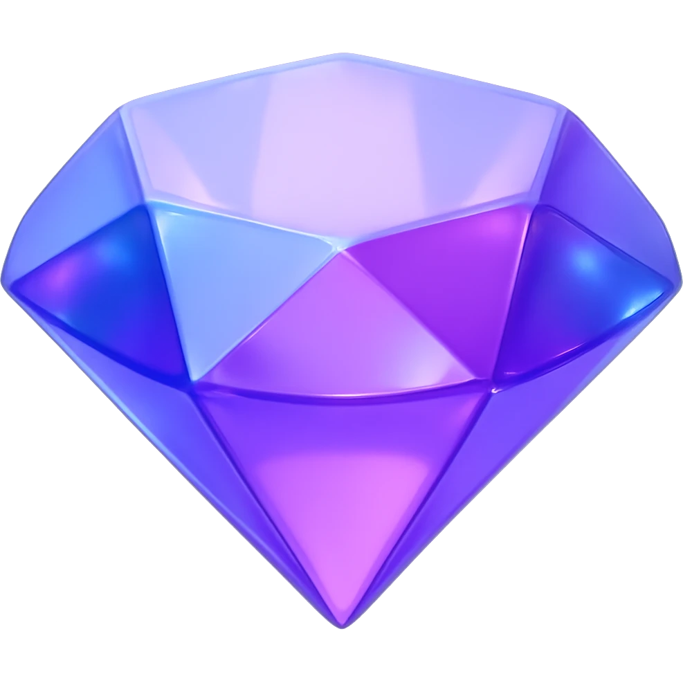 {
  "title": "3D Skeuomorphic Emoji Icon Schema",
  "type": "object",
  "properties": {
    "object": {
      "type": "string",
      "description": "Name of the object to be represented (e.g., 'money bag', 'camera', 'pizza')."
    },
    "style": {
      "type": "string",
      "enum": ["3D skeuomorphic emoji"],
      "description": "Visual style to be used for rendering."
    },
    "materials": {
      "type": "object",
      "properties": {
        "base": {
          "type": "string",
          "description": "Primary material texture, e.g., 'smooth cloth', 'metallic', 'plastic'."
        },
        "details": {
          "type": "array",
          "items": { "type": "string" },
          "description": "Secondary materials or embellishments (e.g., rope, buttons, stitching)."
        }
      }
    },
    "colors": {
      "type": "object",
      "properties": {
        "baseColor": {
          "type": "string",
          "description": "Main color of the object (e.g., '#F5DEB3' for a beige sack)."
        },
        "accentColors": {
          "type": "array",
          "items": { "type": "string" },
          "description": "Accent or highlight colors (e.g., yellow for dollar sign)."
        }
      }
    },
    "lighting": {
      "type": "object",
      "properties": {
        "type": {
          "type": "string",
          "enum": ["soft", "ambient", "studio"],
          "description": "Lighting type used to shade and define volume."
        },
        "shadows": {
          "type": "boolean",
          "description": "Indicates if soft drop shadows are used."
        }
      }
    },
    "geometry": {
      "type": "object",
      "properties": {
        "dimensionality": {
          "type": "string",
          "enum": ["3D"],
          "description": "Indicates that object is rendered in 3D."
        },
        "roundedEdges": {
          "type": "boolean",
          "description": "Indicates if object has smooth, rounded edges."
        }
      }
    },
    "expression": {
      "type": "string",
      "enum": ["playful", "realistic", "friendly"],
      "description": "Overall emotional tone of the icon."
    },
    "background": {
      "type": "string",
      "enum": ["transparent", "white", "gradient"],
      "description": "Background type for the rendered emoji."
    }
  },
  "required": ["object", "style", "materials", "colors", "lighting", "geometry", "expression", "background"]
}

diamond emoji