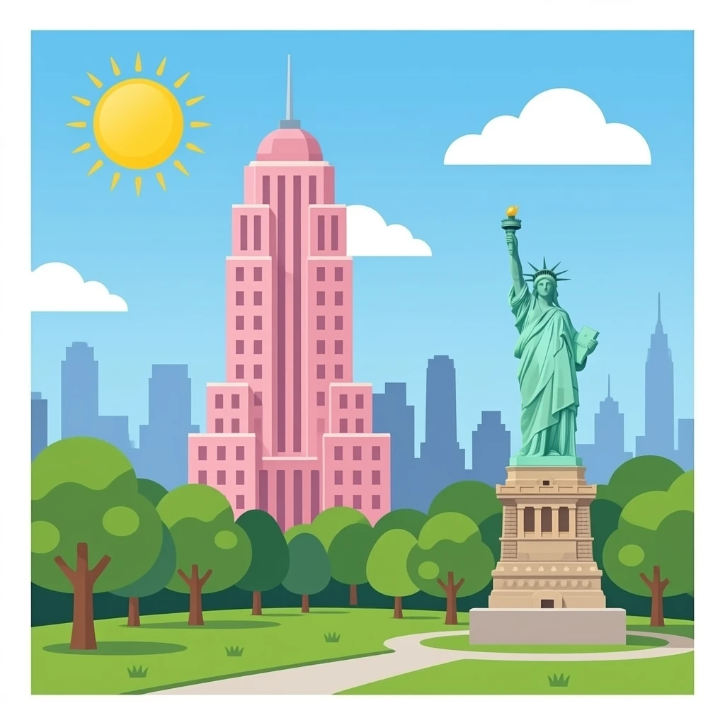 High Pink Building  in New York in Central Park Conservancy lestatue-of-liberty emoji