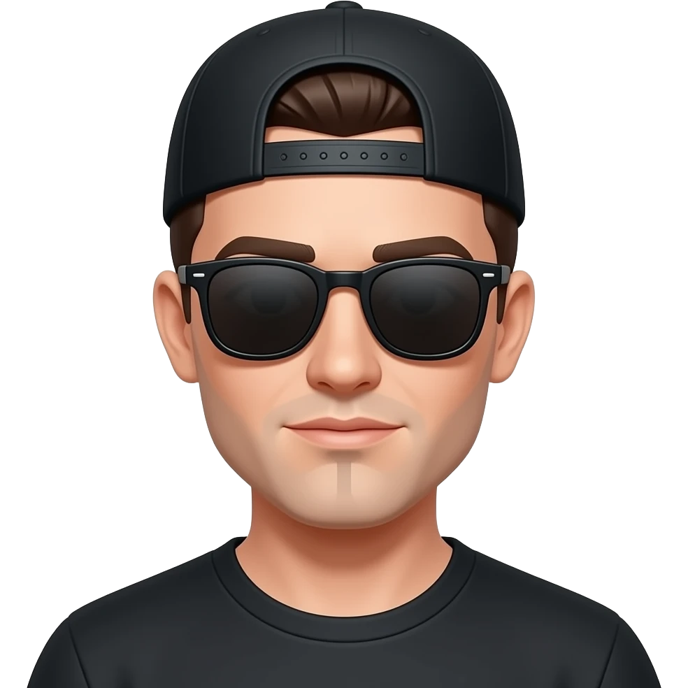 Black hair realxshortWhite guys  black hat backwards and sunglassses and a soul patch emoji