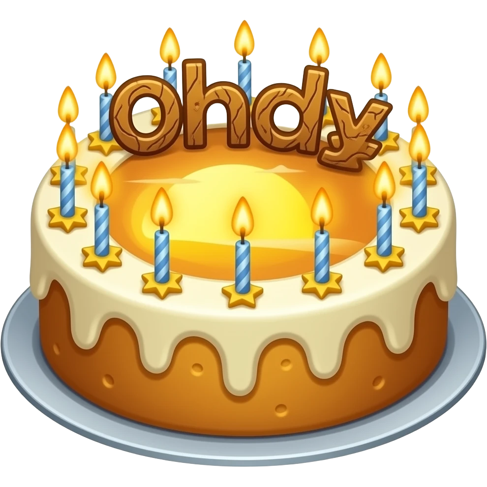 A stardew valley cake with stars and a sunset and wood letters emoji