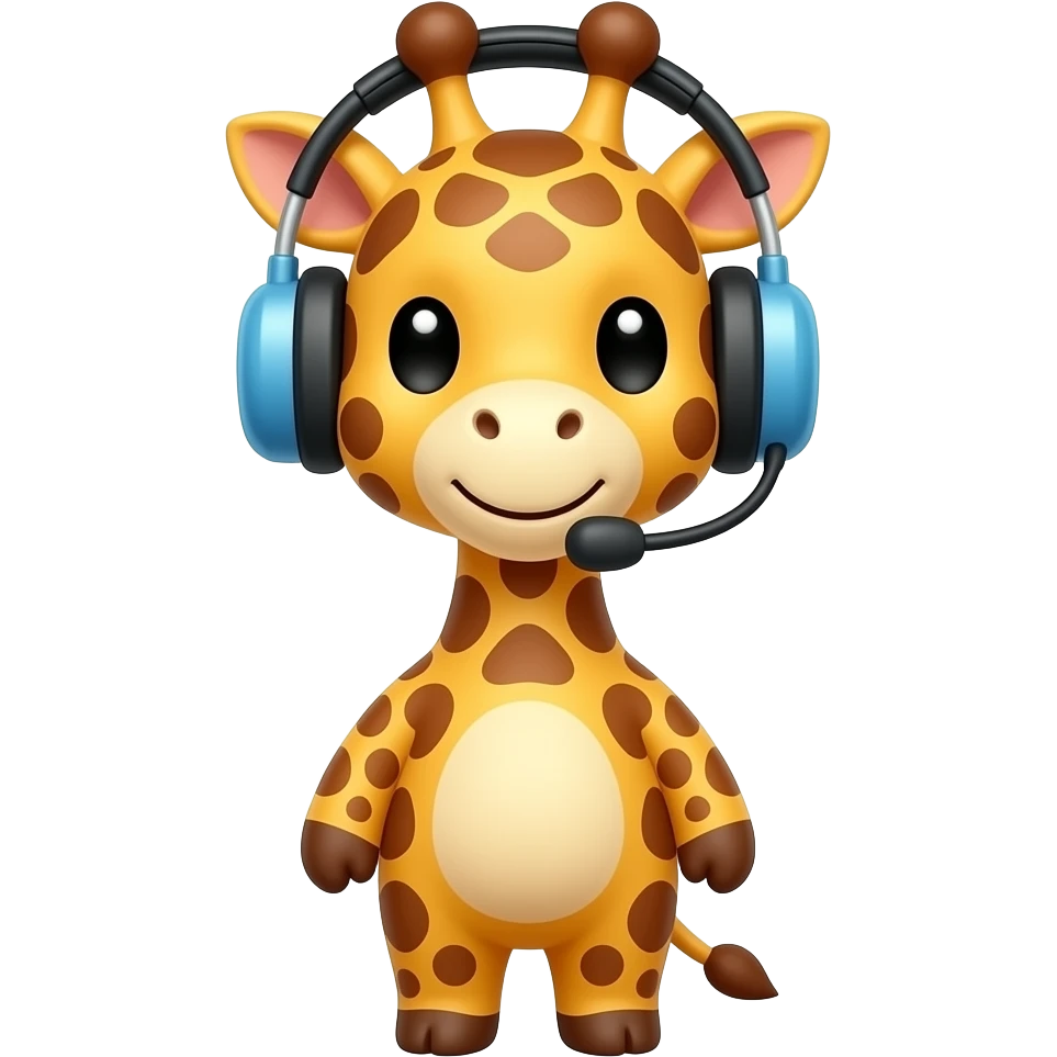cute Giraffe with Headset,  front facing emoji