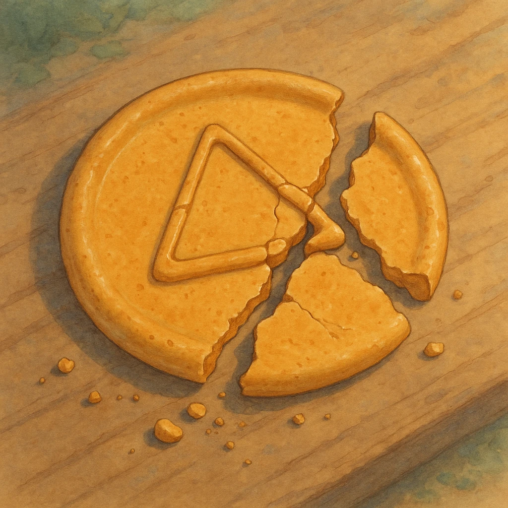 dalgona candy with triangle shape, cracked candy, inspired by Squid Game, ghibli style emoji