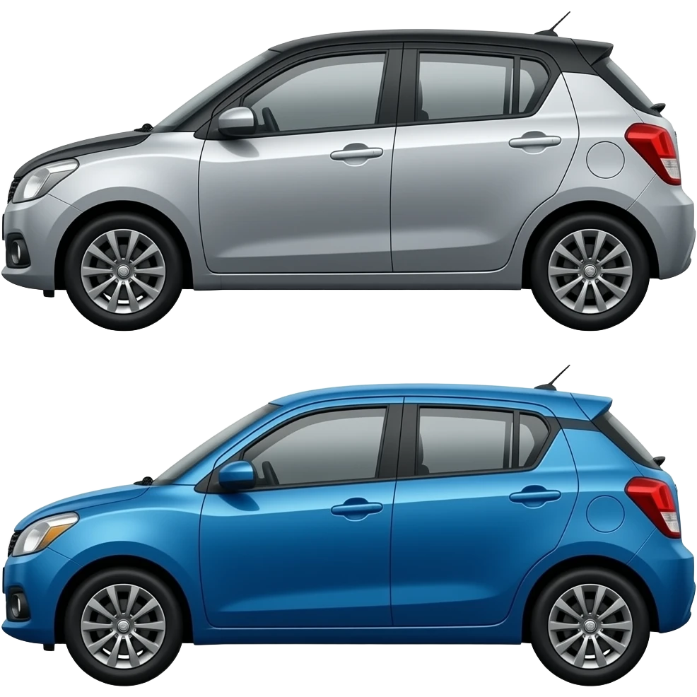 silver&top black  maruti suzuki victoris and  blue &top black maruti suzuki victoris . make both of them  (silver and blue one) ) above their windows height   black color (half top black, everywhere around the car). make sure cars are facing each other. emoji