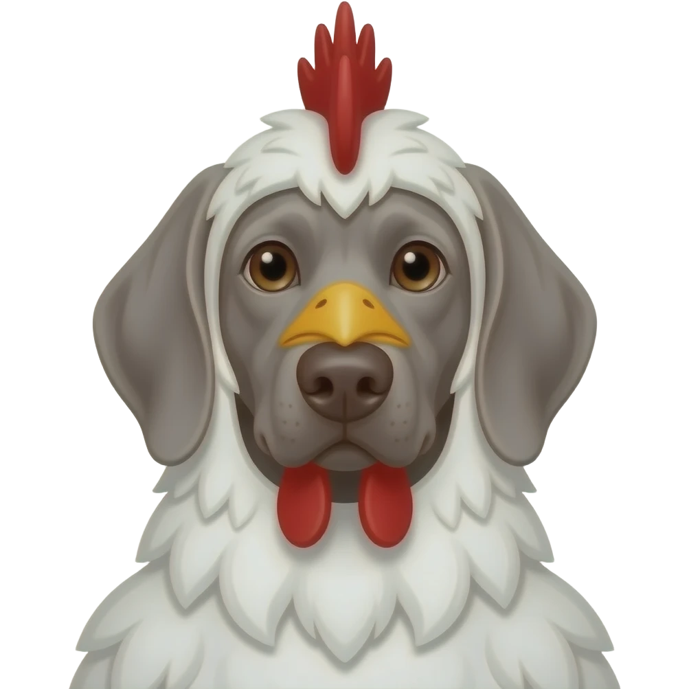 Gray Weimeraner dressed as a chicken emoji