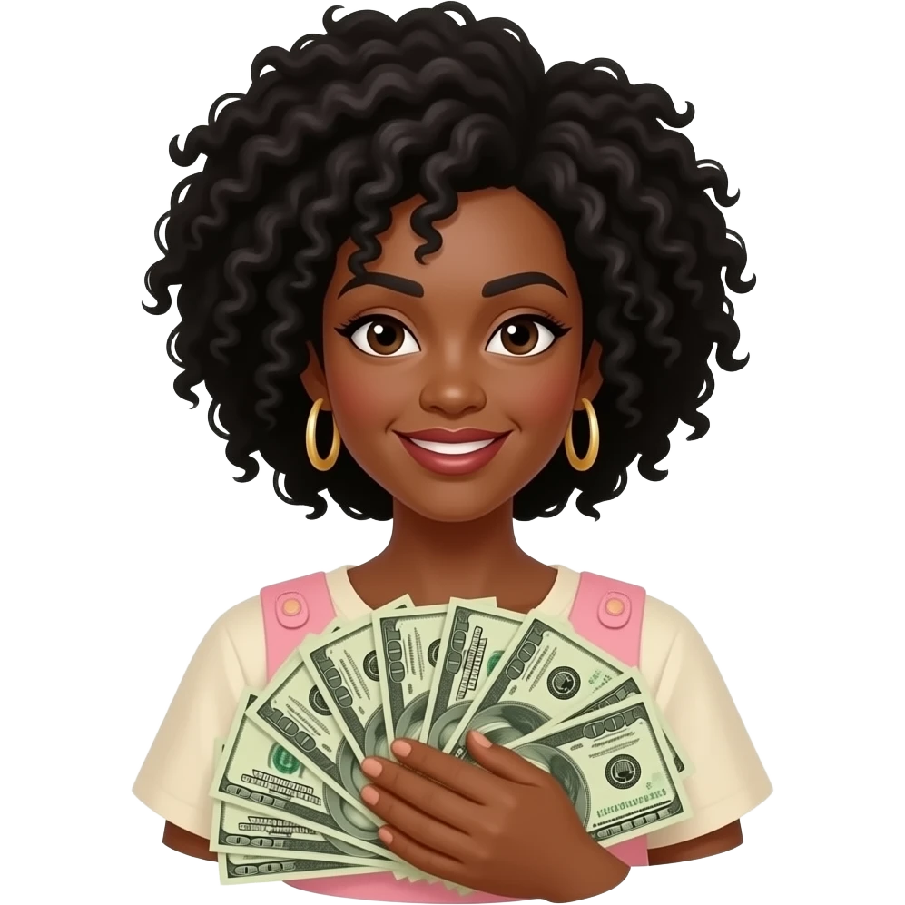 Black woman Money spread on arm emoji