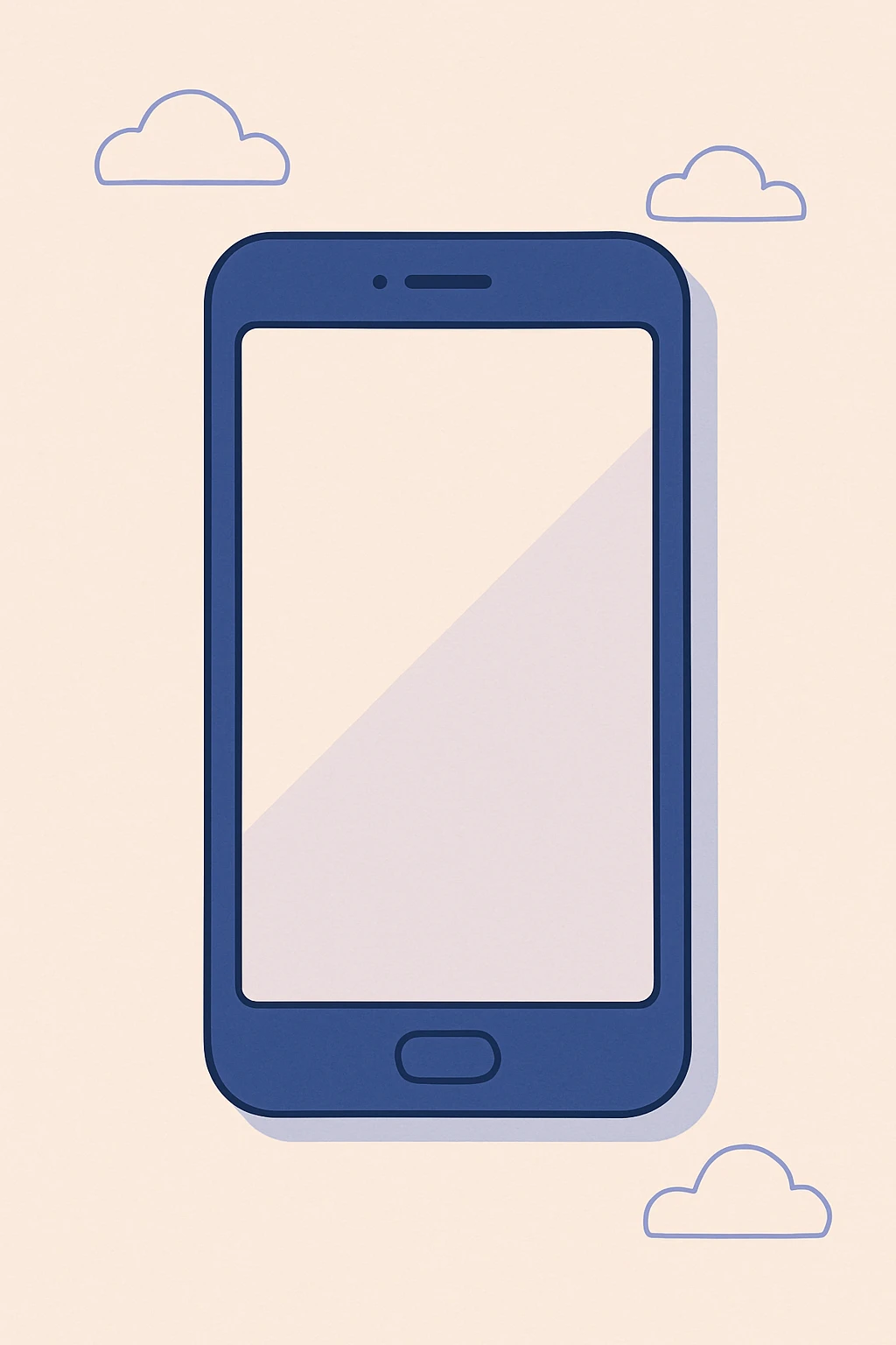 top-down view of a smartphone, blank screen, subtle screen reflection, simple design, clean look emoji