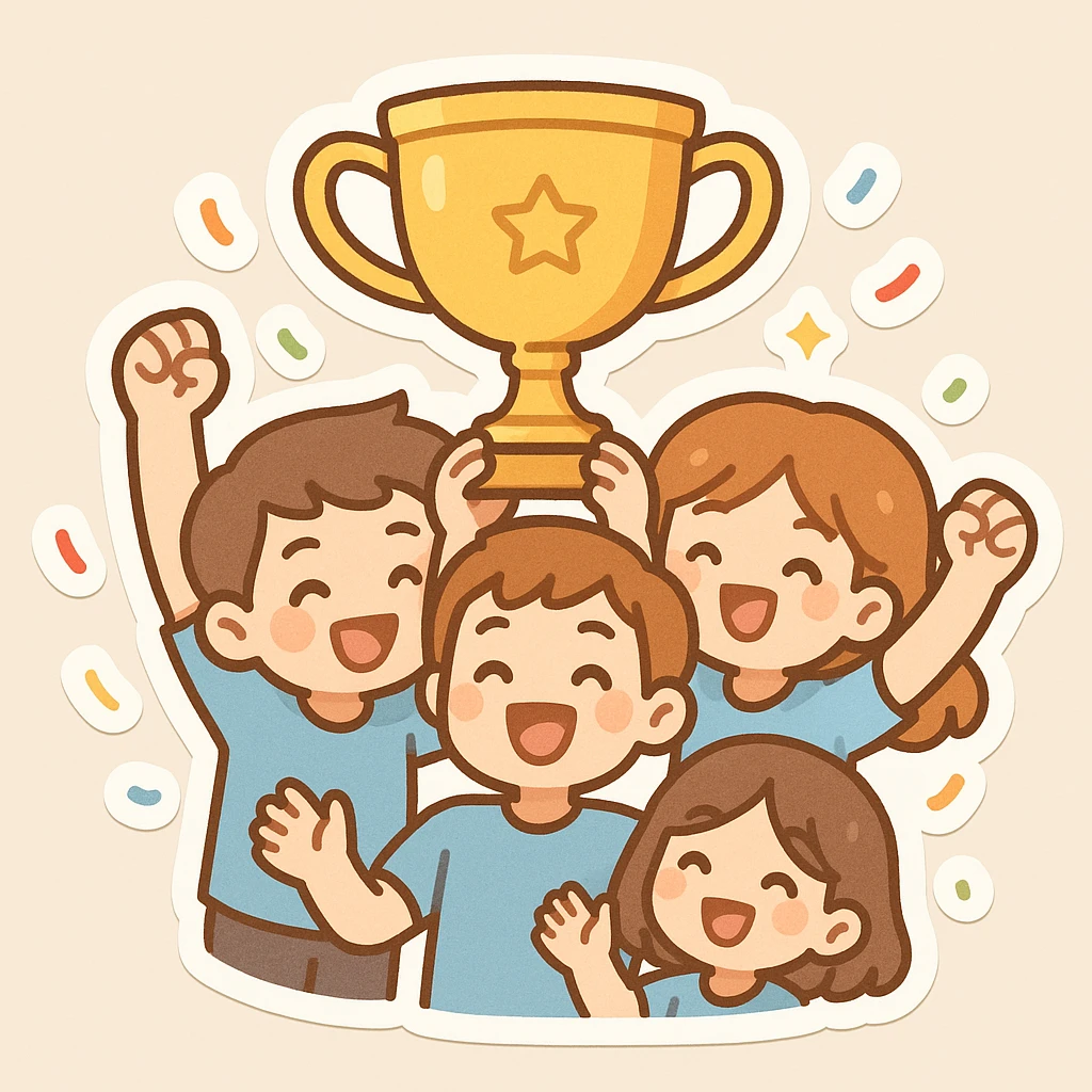 team celebrating with trophy emoji