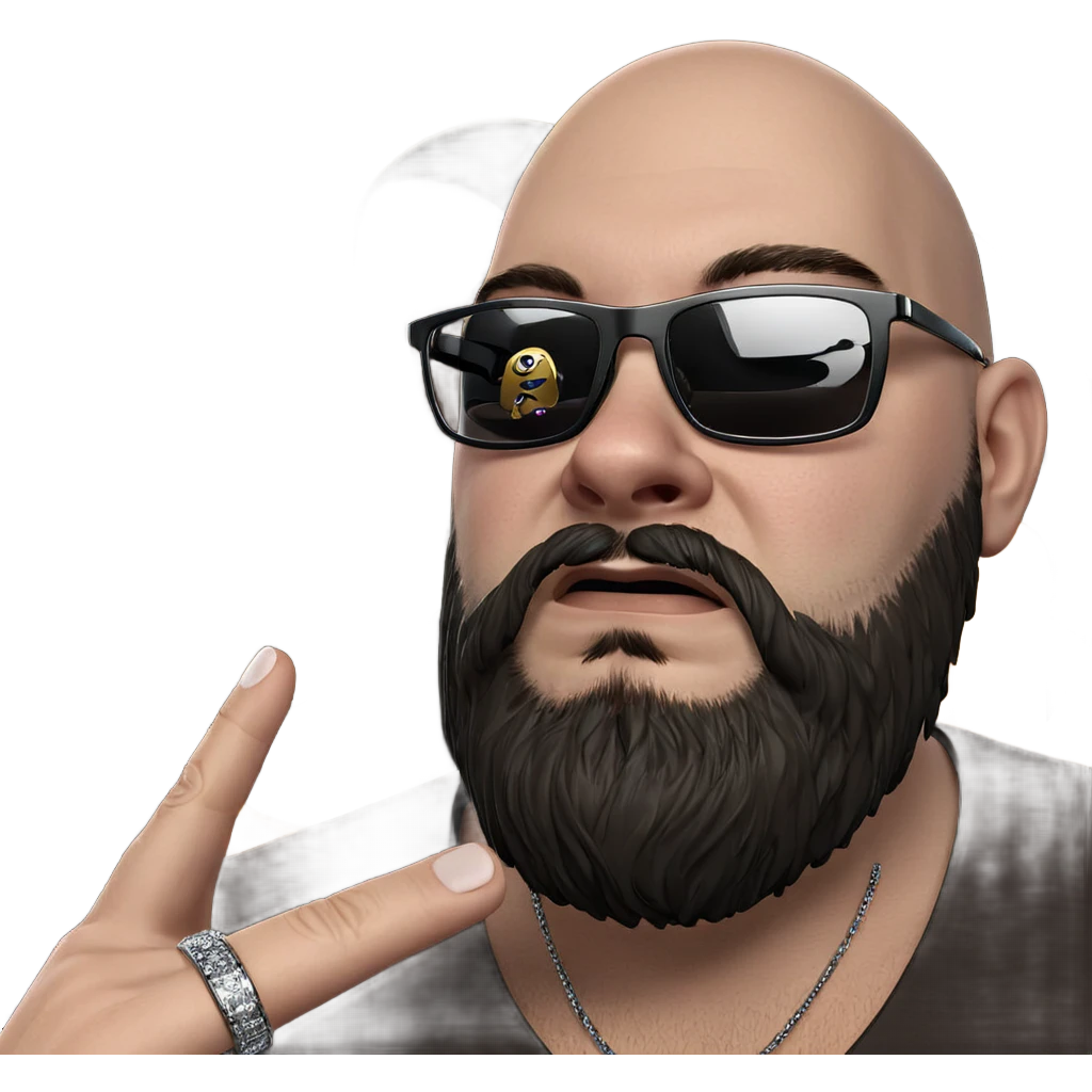 bald man with jewelry and glasses emoji