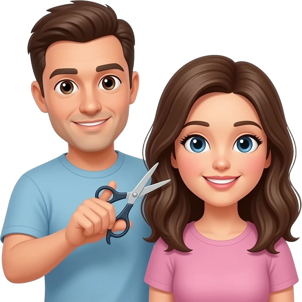 Husband telling wife to put the scissors down and away from her hair because she she is going to mess it up emoji