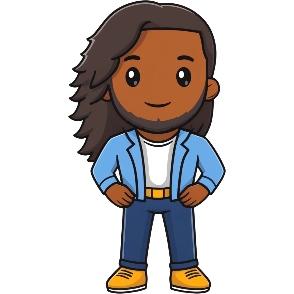 black man with long hair, no beard, no mustache emoji