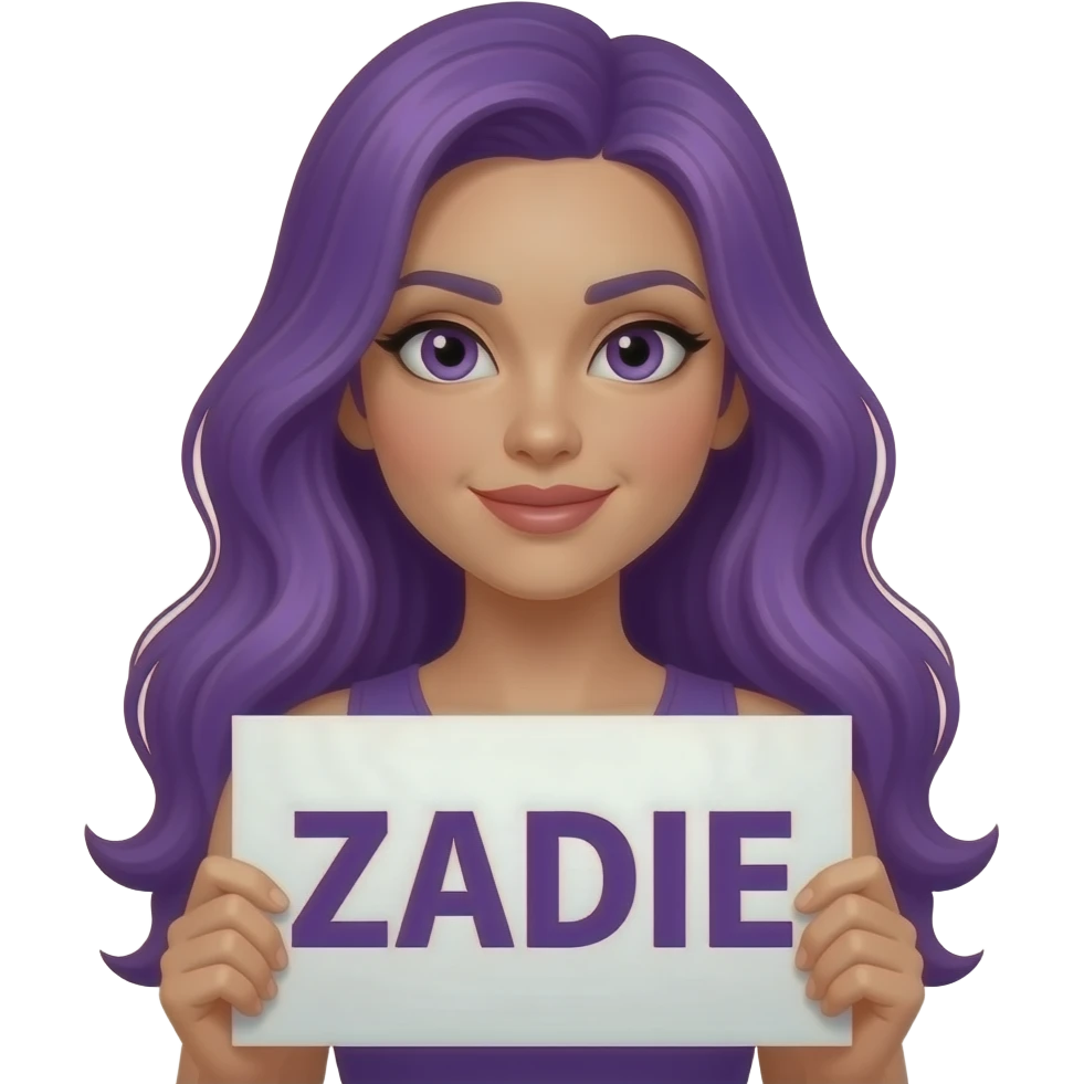 sexy girl with long purple hair holding a ZADIE is sign emoji
