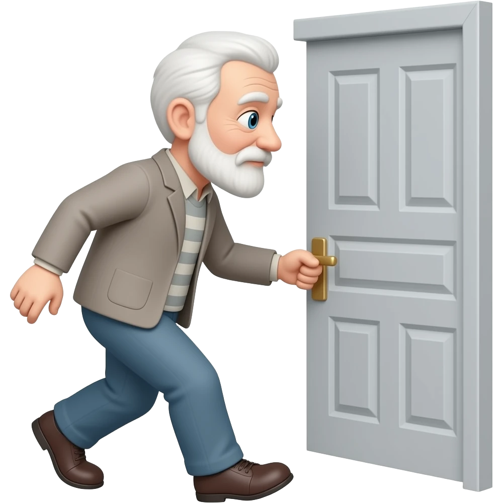 old man walking out the holding door handle emoji