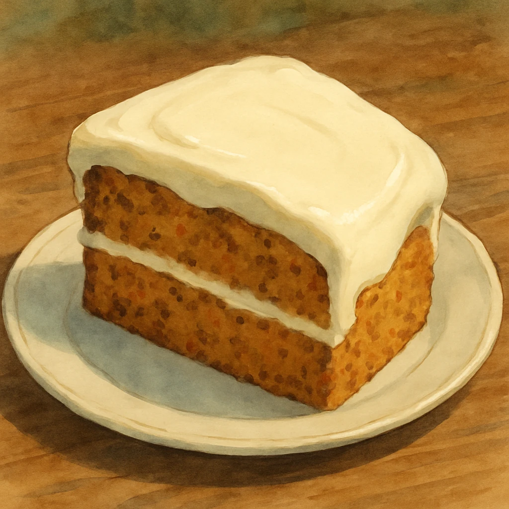 slice of carrot cake, thick icing  emoji
