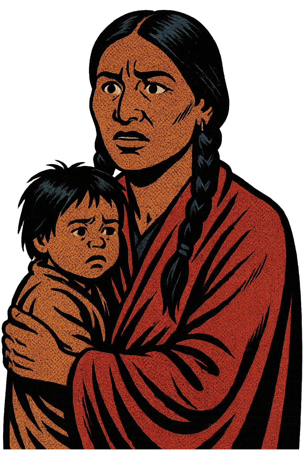 A native American mother and her child from the 1870s looking concerned emoji