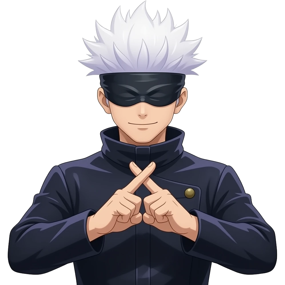 Gojo domain exspansion  but crossing finger emoji