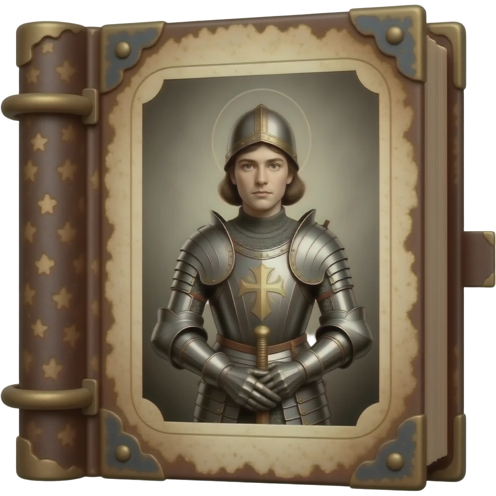 rusty photo album with vintage dramatic Joan of Arc daguerréotypie photos emoji