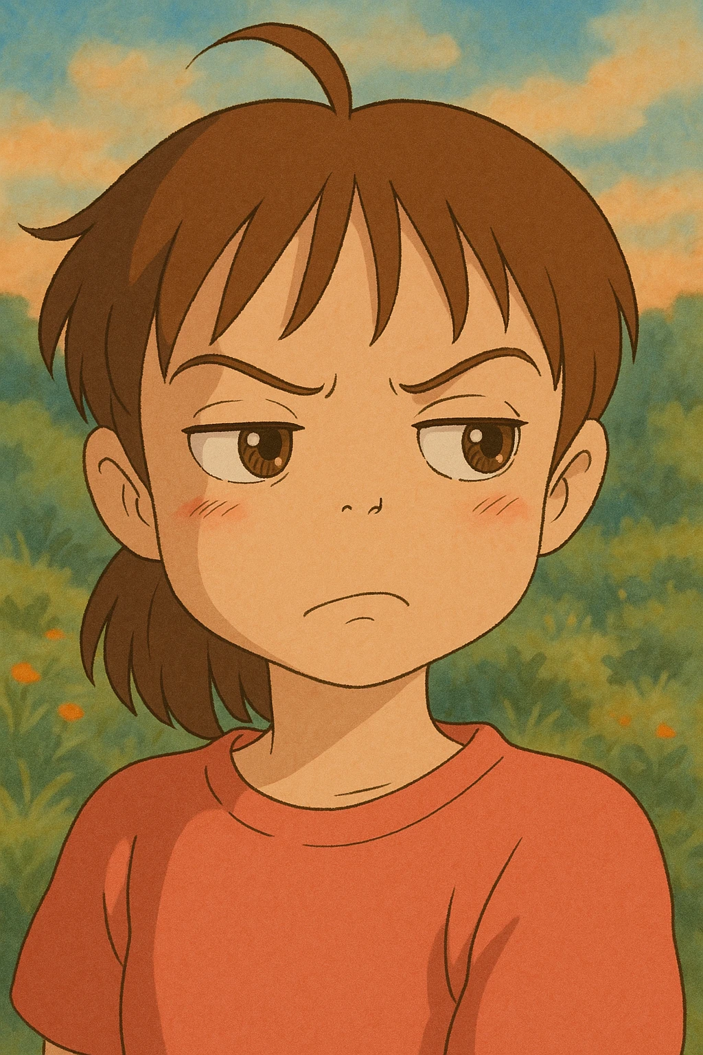 judgemental side eye, expressive face, ghibli style emoji