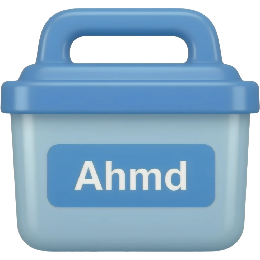 make a emoji of blue slim handle polythene with a small name Ahemd emoji