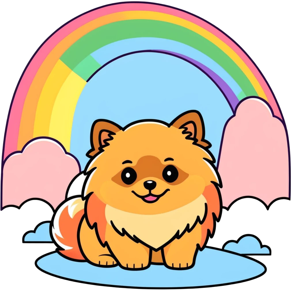  Tan Pomeranian under a rainbow emoji