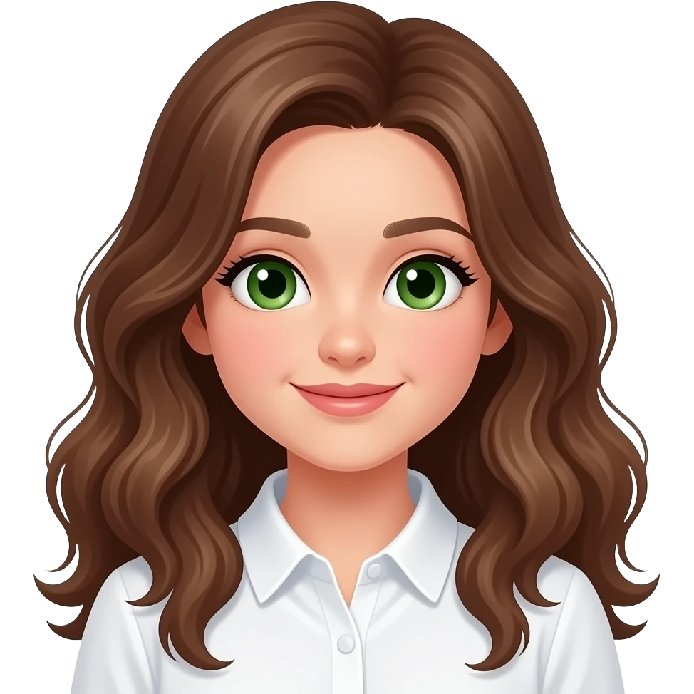 CUTE GIRL WITH WAVEY LONG BROWN HAIR AND GREEN EYES IN CUTE WHITE TOP emoji