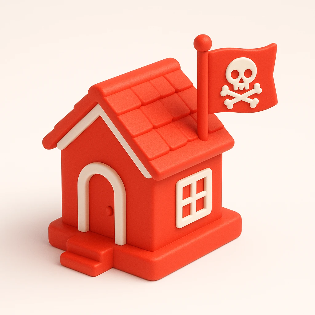 old pirate's house with skull flag emoji