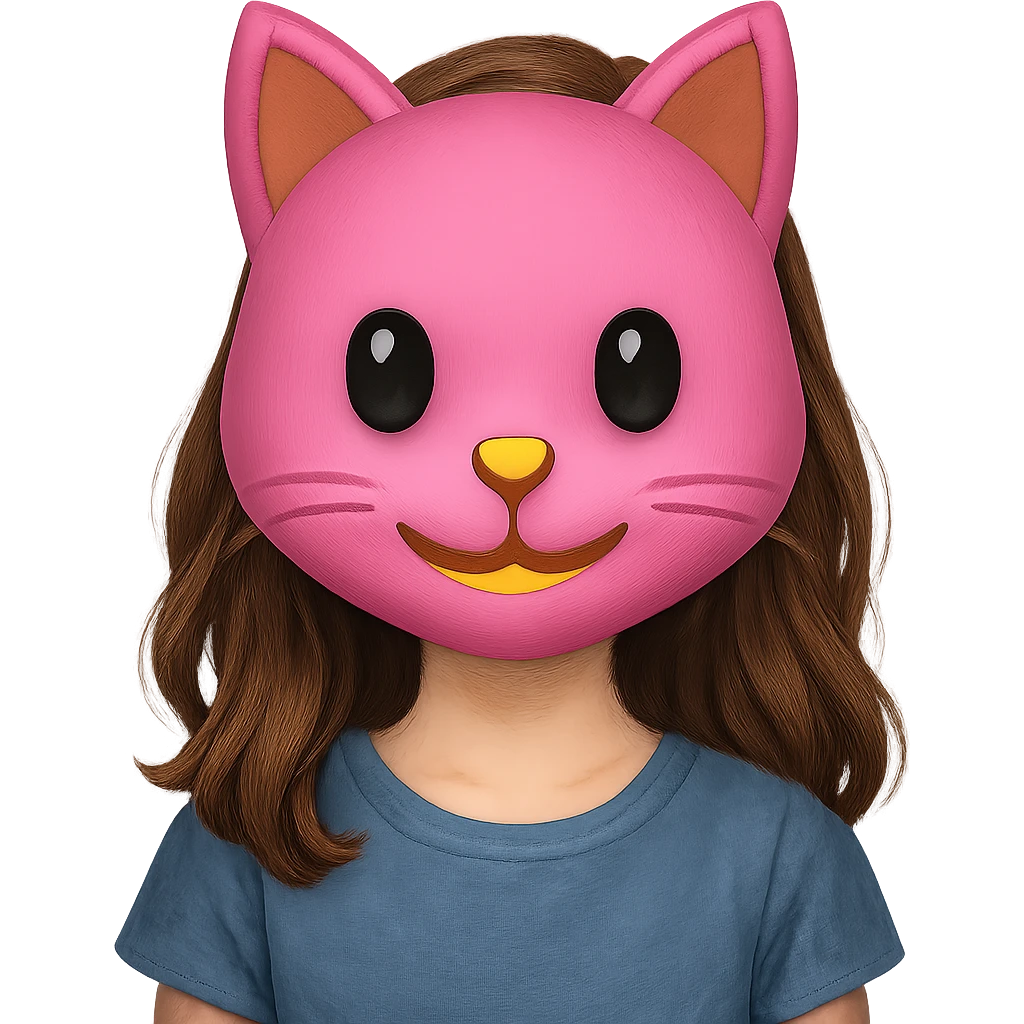 face with pink cat mask emoji, digital illustration girl, remove background emoji