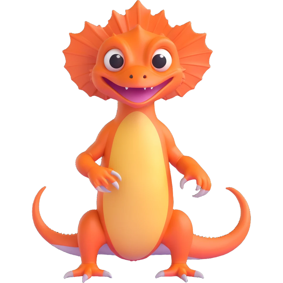 realistic frilled lizard with alert expression, 3D style emoji